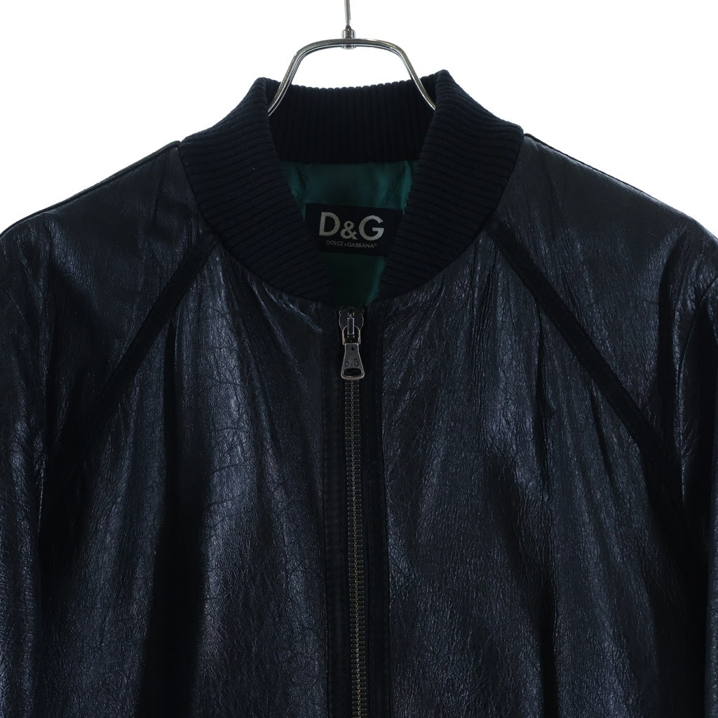 DOLCE & GABBANA(ドルチェアンドガッバーナ) レザージップアップブルゾン MA-1ジャケット ブラック