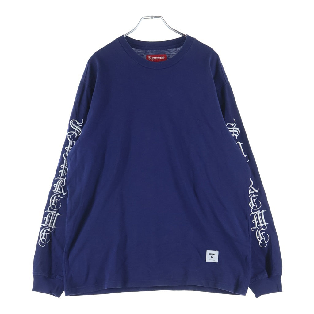 SUPREME(シュプリーム) 24AW Old English L/S Top オールド イングリッシュ ロゴ刺繍 クルーネック長袖Tシャツカットソー ロングスリーブ ロンT ネイビー