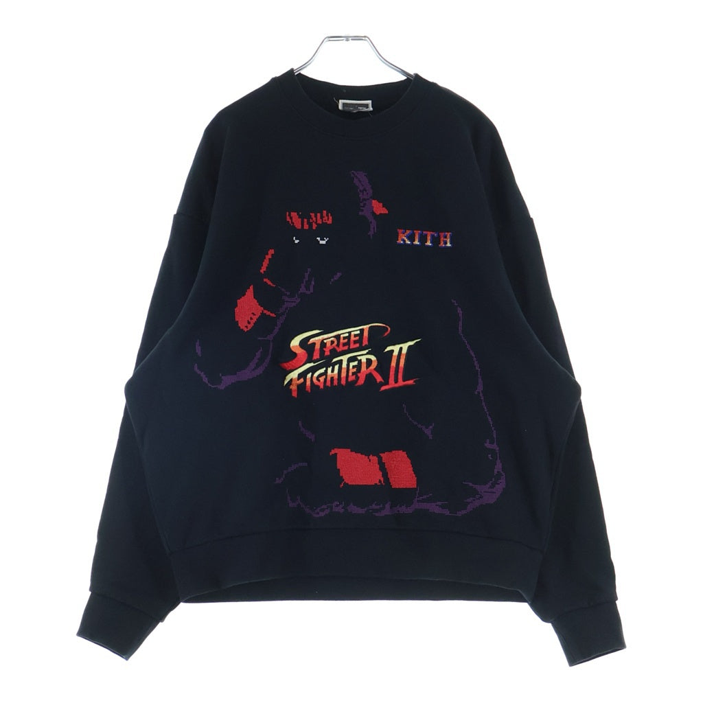 KITH(キス) ×CAPCON RYU VINTAGE Nelson Crewneck カプコン リュウ ヴィンテージ 刺繍 クルーネックスウェットトレーナー ブラック 25-072-060-0037-4-0