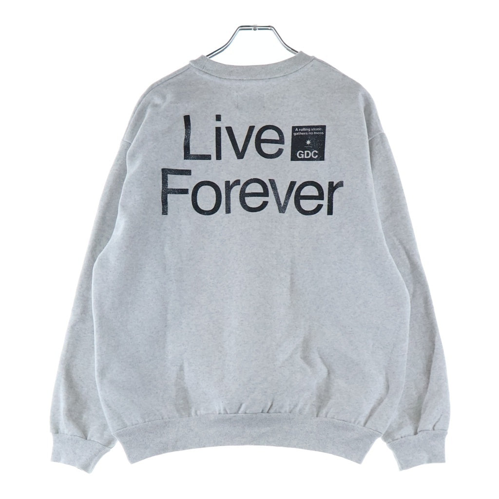 GDC(ジーディーシー) kinski live forever crew sweat ロゴプリント クルーネックスウェットトレーナー グレー GD0404