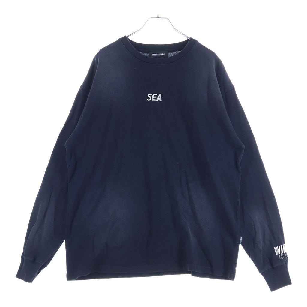 WIND AND SEA(ウィンダンシー) ロゴ刺繍 クルーネック長袖Tシャツカットソー ロングスリーブ ロンT ブラック WDS-O-ESD-27-Q1-CS-01