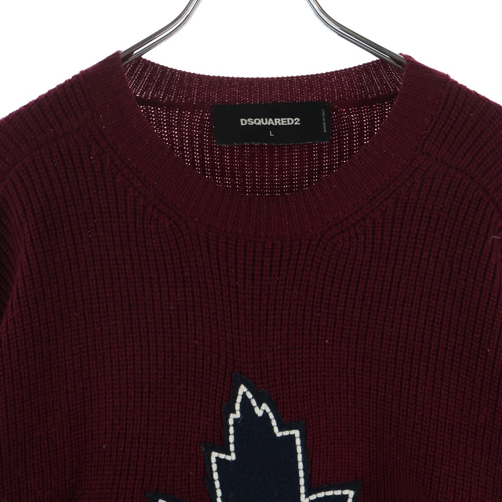 DSQUARED2 ディースクエアード 19AW D2 CATEN WOOL KNIT SWEATER S74HA0962 フロントロゴ刺繍 クルーネック長袖ウールケーブルニットセーター ボルドー DSQUARED2(ディースクエアード) 19AW D2 CATEN WOOL KNIT SWEATER