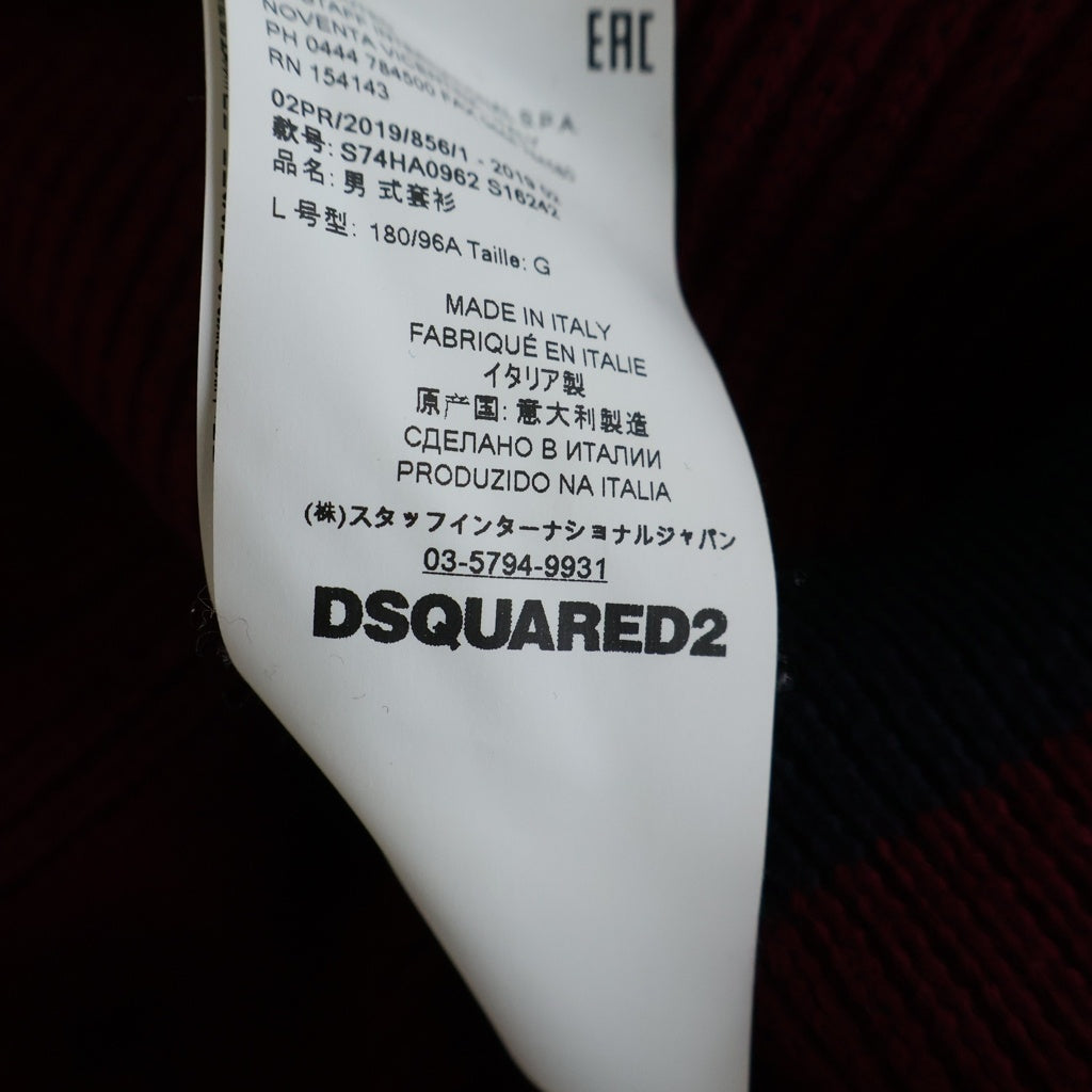 DSQUARED2(ディースクエアード) 19AW D2 CATEN WOOL KNIT SWEATER S74HA0962 フロントロゴ刺繍 クルーネック長袖ウールケーブルニットセーター ボルドー