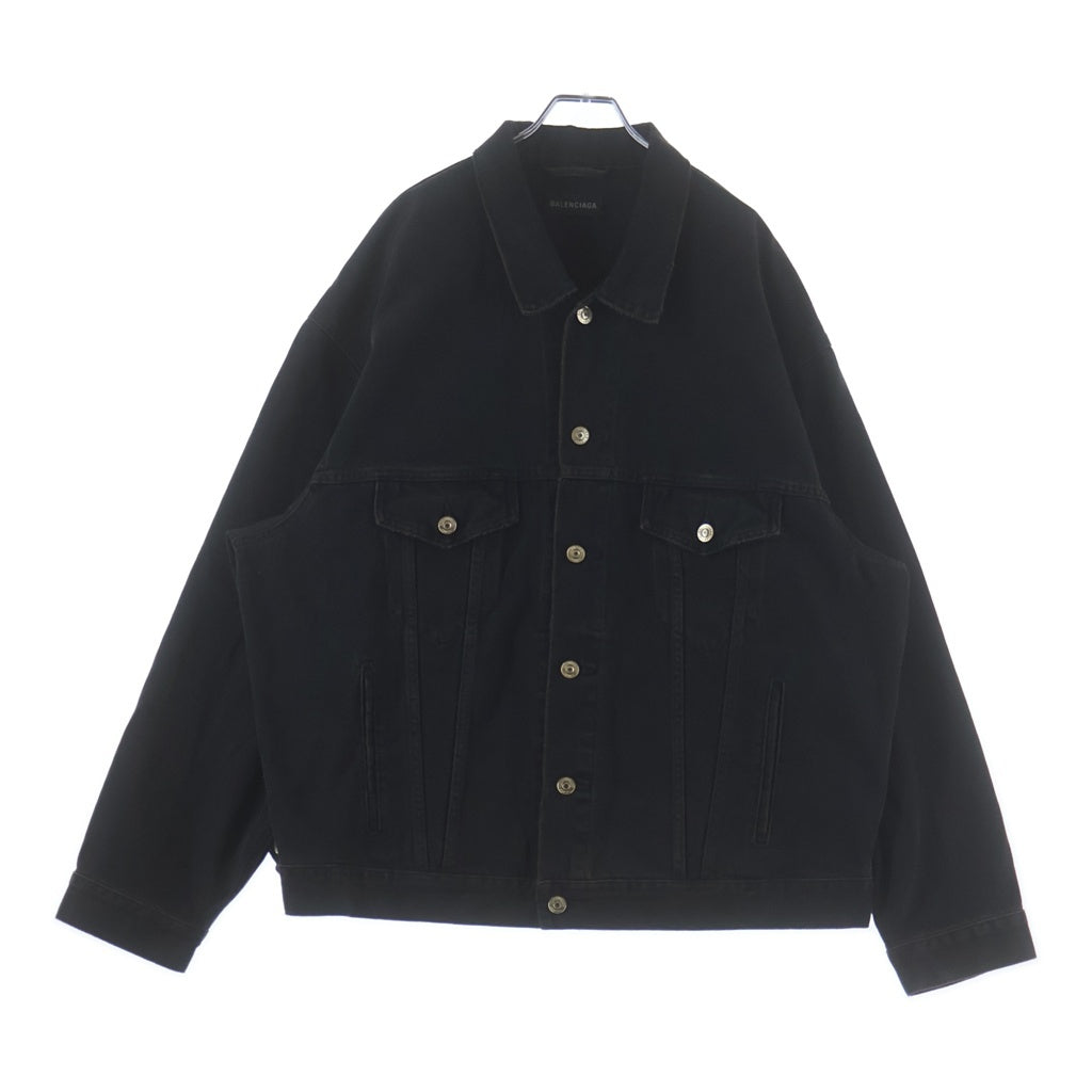 【美品】バレンシアガ バックロゴ デニムシャツ 黒 38 確実正規品 BALENCIAGA(バレンシアガ) 23AW Spray Paint BB Logo Denim Jacket