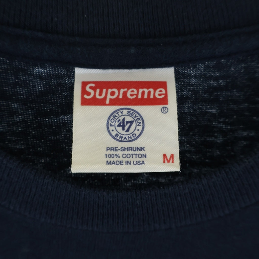 SUPREME(シュプリーム) 15SS ×47Brand New York Yankees Box Logo Tee 47ブランド ニューヨーク ヤンキース ボックスロゴ クルーネック半袖Tシャツカットソー ネイビー