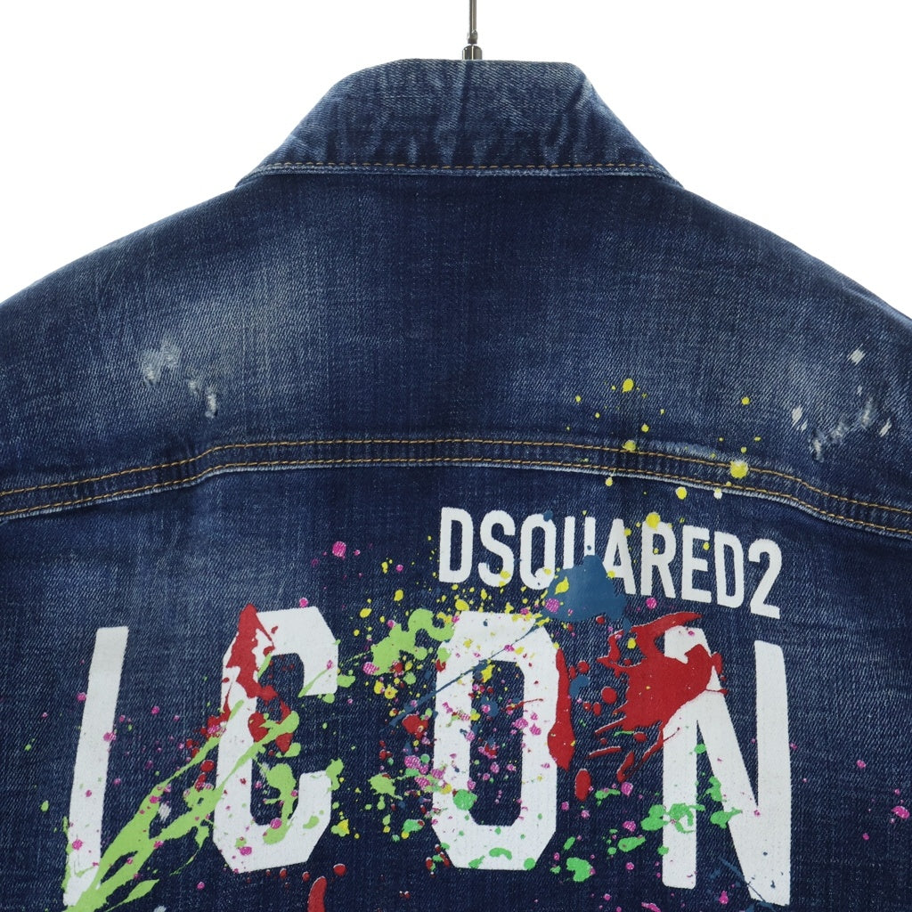 DSQUARED2(ディースクエアード) ペイント ダメージ加工 ロゴプリント デニムジャケット インディゴ S80AM0025S30342