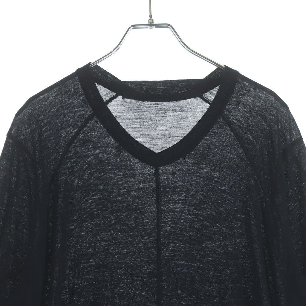 JULIUS(ユリウス) 14AW シルク切替 クルーネック長袖カットソー ブラック 477CUM12