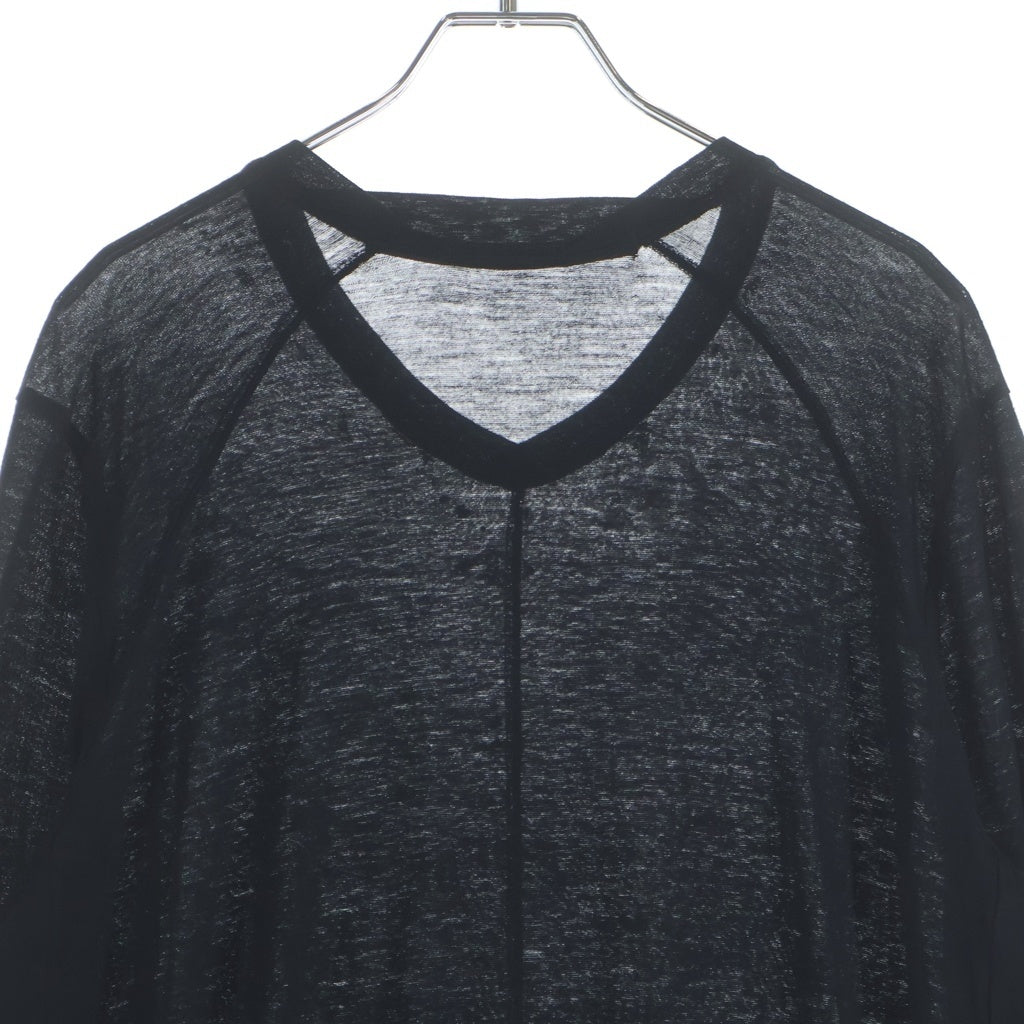 JULIUS(ユリウス) 14AW シルク切替 クルーネック長袖カットソー ブラック 477CUM12