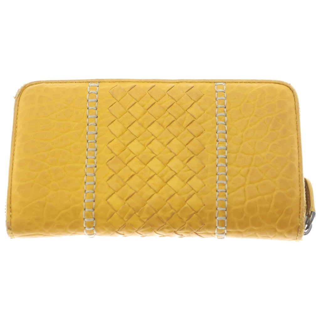 BOTTEGA VENETA(ボッテガヴェネタ) イントレチャート ラウンドジップ ロングウォレット 切替 型押し 長財布 イエロー