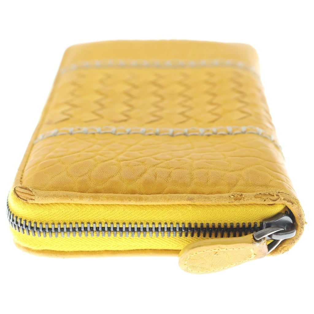BOTTEGA VENETA(ボッテガヴェネタ) イントレチャート ラウンドジップ ロングウォレット 切替 型押し 長財布 イエロー
