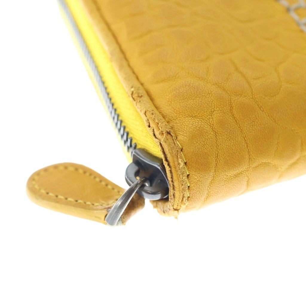 BOTTEGA VENETA(ボッテガヴェネタ) イントレチャート ラウンドジップ ロングウォレット 切替 型押し 長財布 イエロー