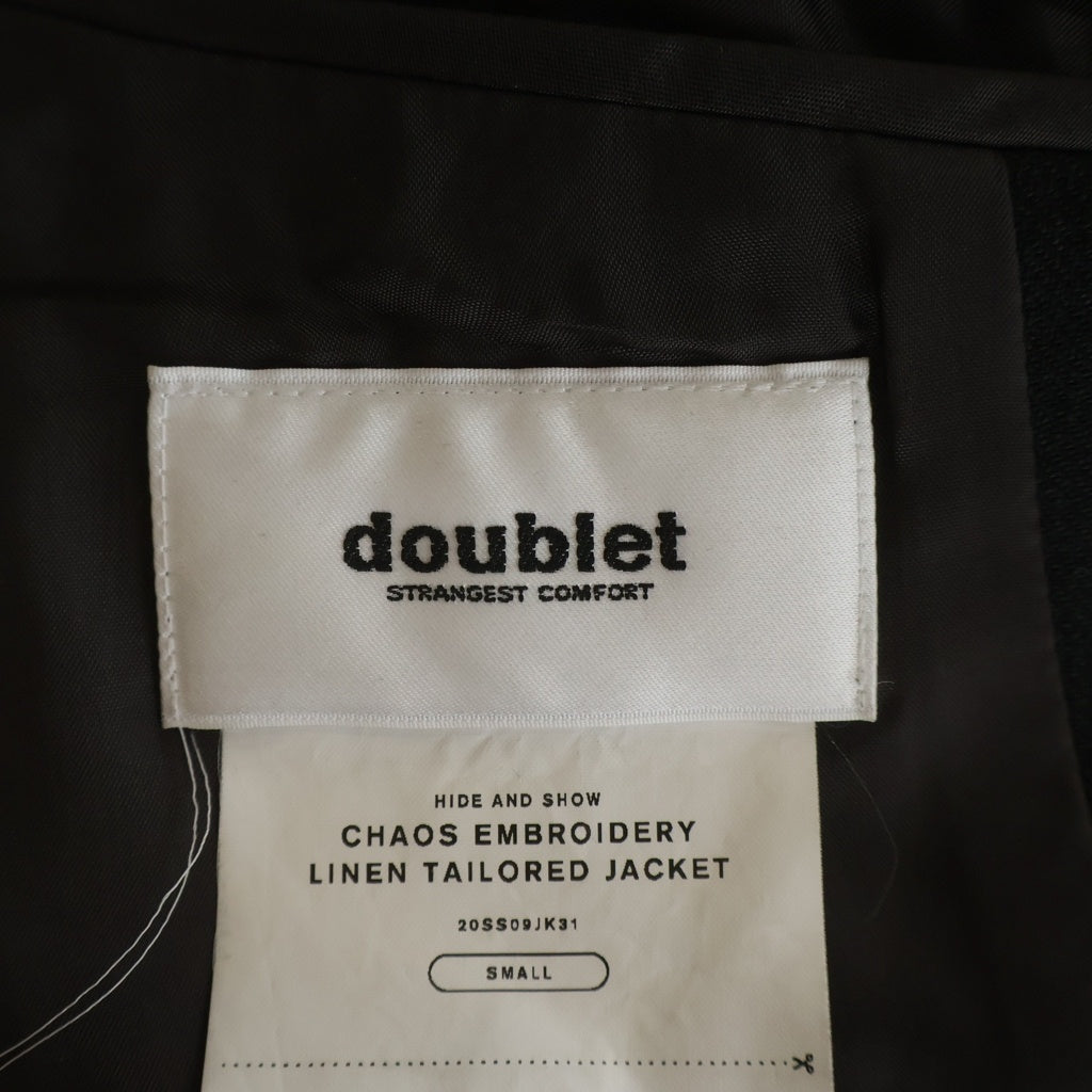doublet(ダブレット) 20SS MEN CHAOS EMBROIDERY LINEN TAILORED JACKET エンブロイダリー リネン テーラードジャケット 袖刺繍 ブラック 20SS09JK31
