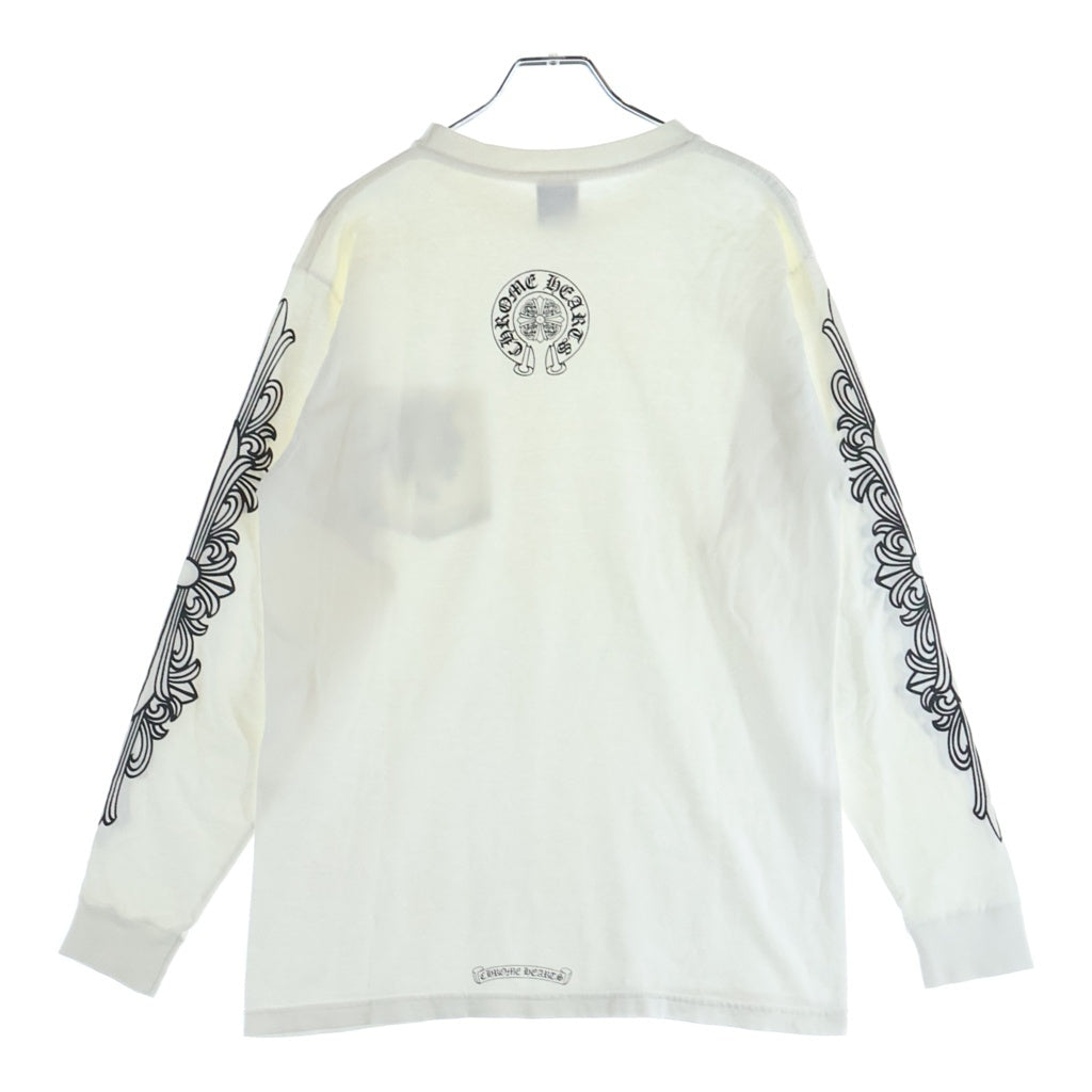 CHROME HEARTS(クロムハーツ) OLD オールド L/S ヴァインダガー胸ポケット 袖フローラル バックホースシュープリント クルーネック長袖カットソー ホワイト