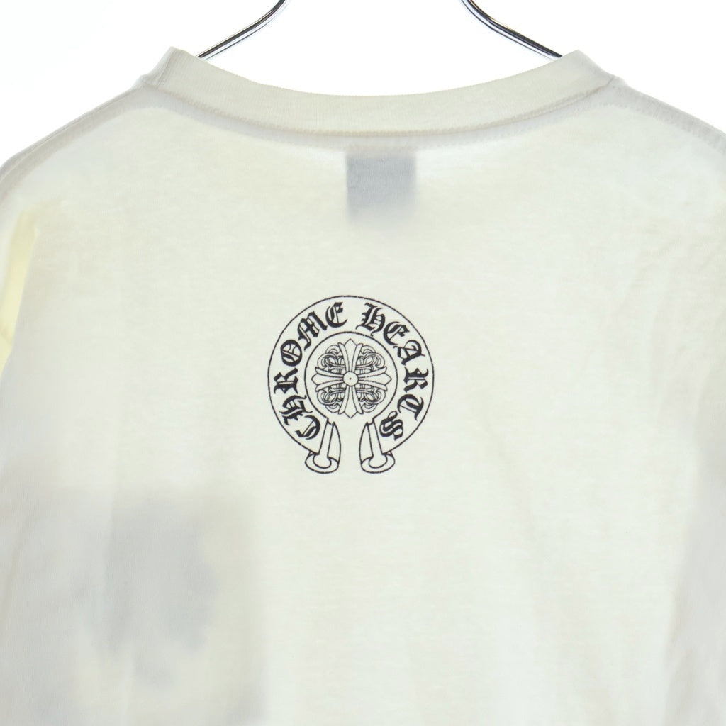 CHROME HEARTS(クロムハーツ) OLD オールド L/S ヴァインダガー胸ポケット 袖フローラル バックホースシュープリント クルーネック長袖カットソー ホワイト