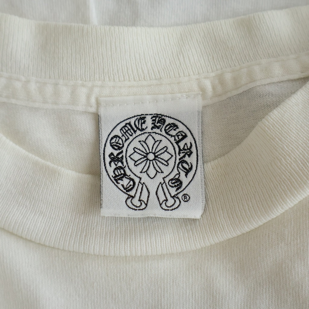 CHROME HEARTS(クロムハーツ) OLD オールド L/S ヴァインダガー胸ポケット 袖フローラル バックホースシュープリント クルーネック長袖カットソー ホワイト