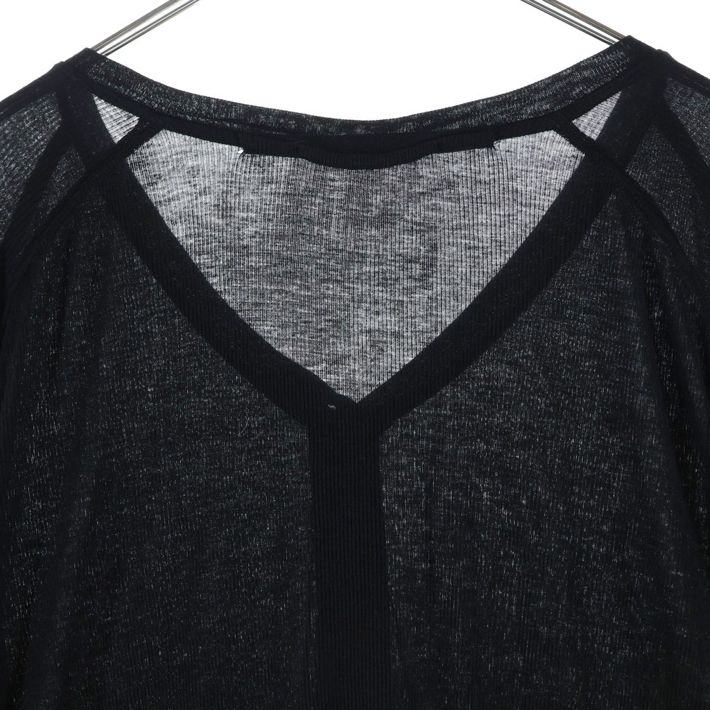JULIUS(ユリウス) 17SS Henry Neck Long Sleeve T-shirt 577CUM21 フォールディング ヘンリーネック クルーネック長袖リブニットカットソー ロンT ブラック