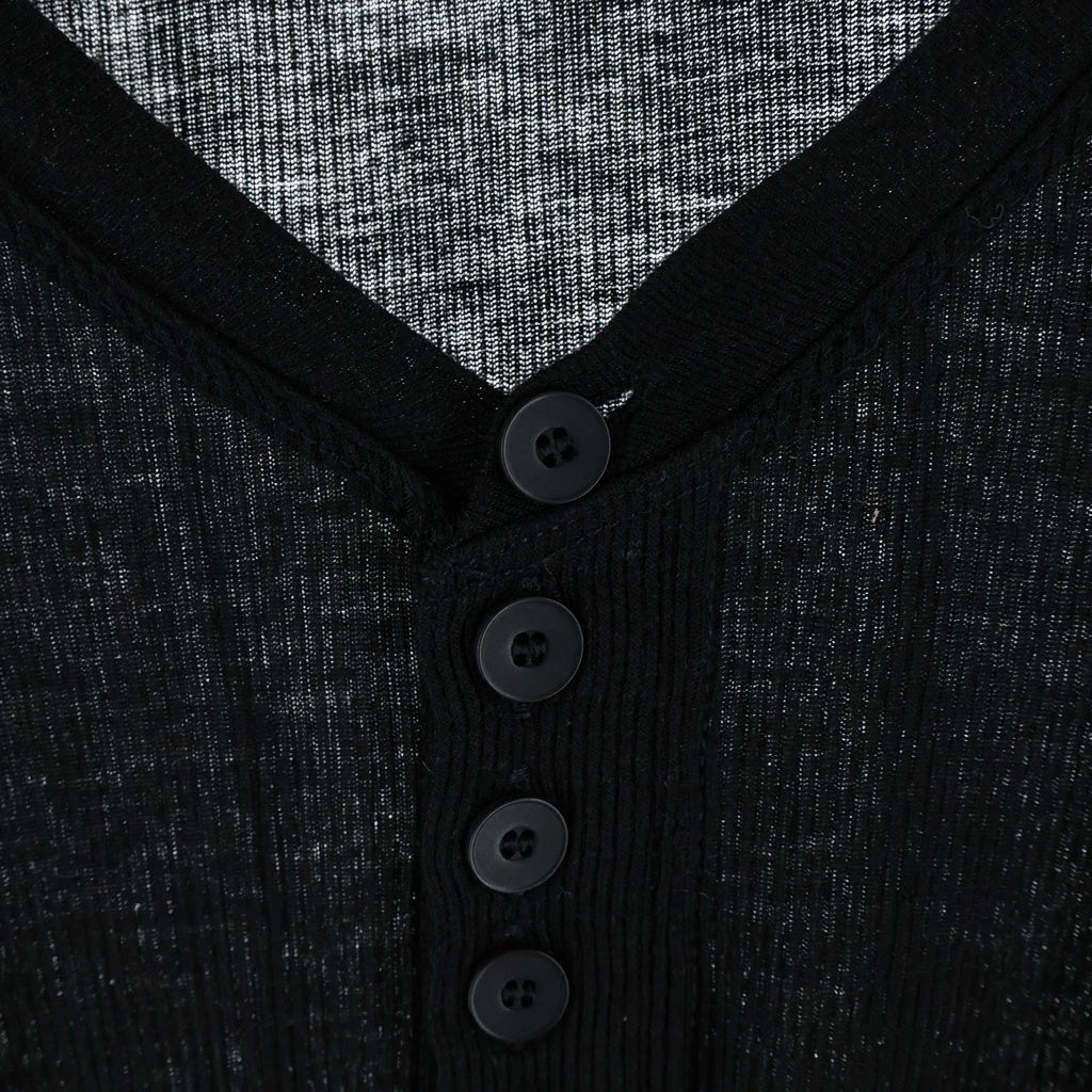 JULIUS(ユリウス) 17SS Henry Neck Long Sleeve T-shirt 577CUM21 フォールディング ヘンリーネック クルーネック長袖リブニットカットソー ロンT ブラック
