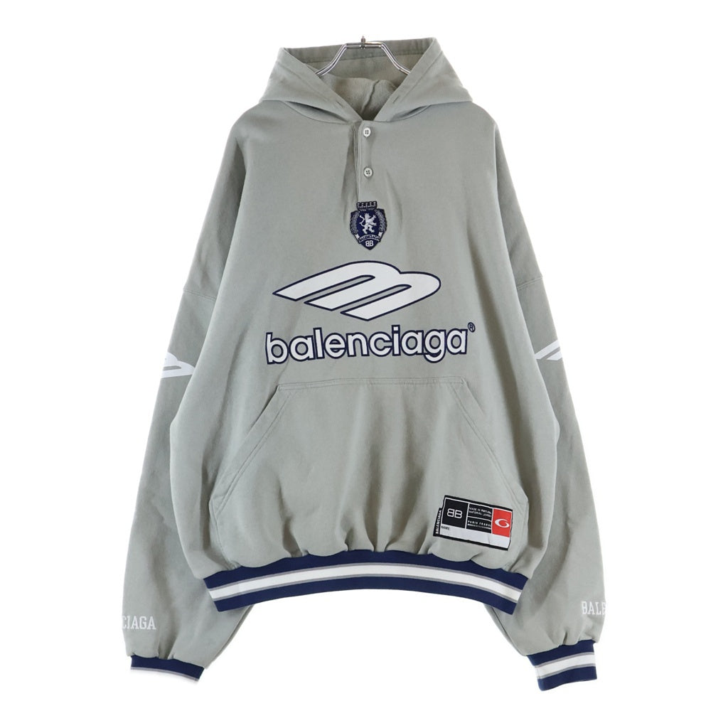 BALENCIAGA(バレンシアガ) 25AW 3b Football Polo Hoodie 827939 TTVQ8 フットボール ポロ プルオーバーパーカー グレー