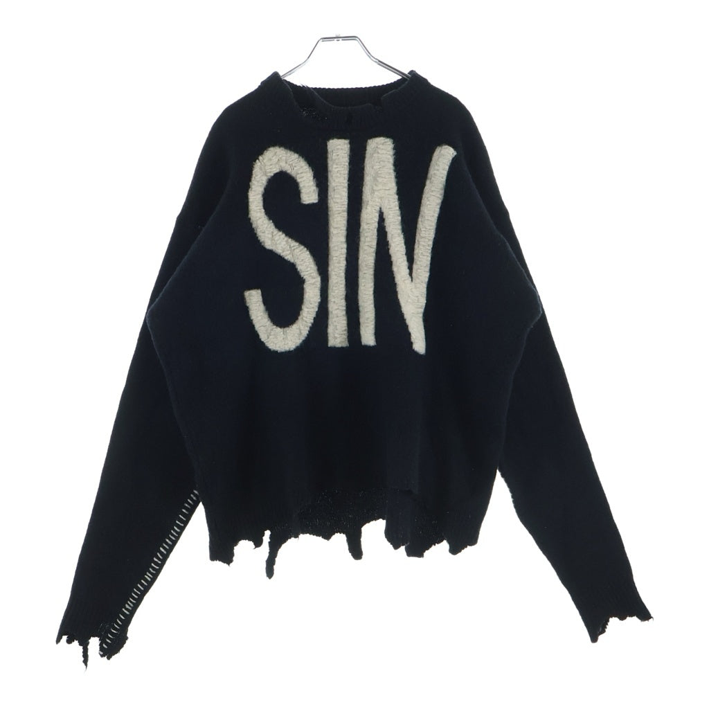 SAINT MICHAEL(セントマイケル) 21AW Wool Sweater SIN Black ウール ダメージ加工 ラウンドネック クルーネックニットセーター ブラック SM-A21-0000-039