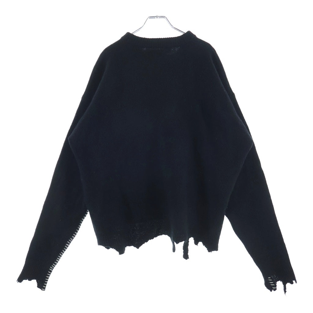 SAINT MICHAEL(セントマイケル) 21AW Wool Sweater SIN Black ウール ダメージ加工 ラウンドネック クルーネックニットセーター ブラック SM-A21-0000-039