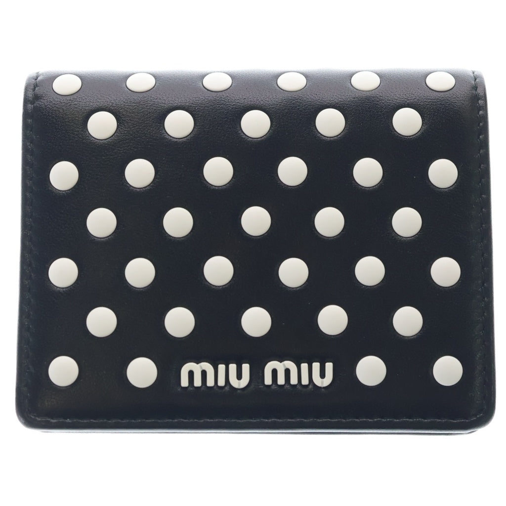 miumiu(ミュウミュウ) Polka Dot Studded Compact Wallet ポルカドット柄 コンパクト ミニウォレット 財布 ブラック レディース