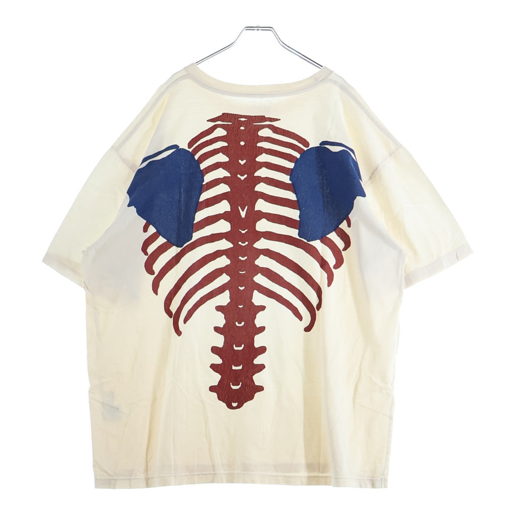 KAPITAL(キャピタル) バックボーンプリント クルーネック半袖Tシャツカットソー ホワイト/ブルー K0R904SC02