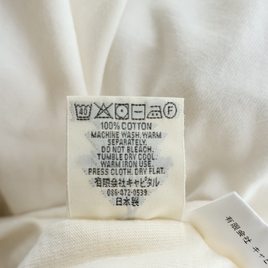 KAPITAL(キャピタル) バックボーンプリント クルーネック半袖Tシャツカットソー ホワイト/ブルー K0R904SC02