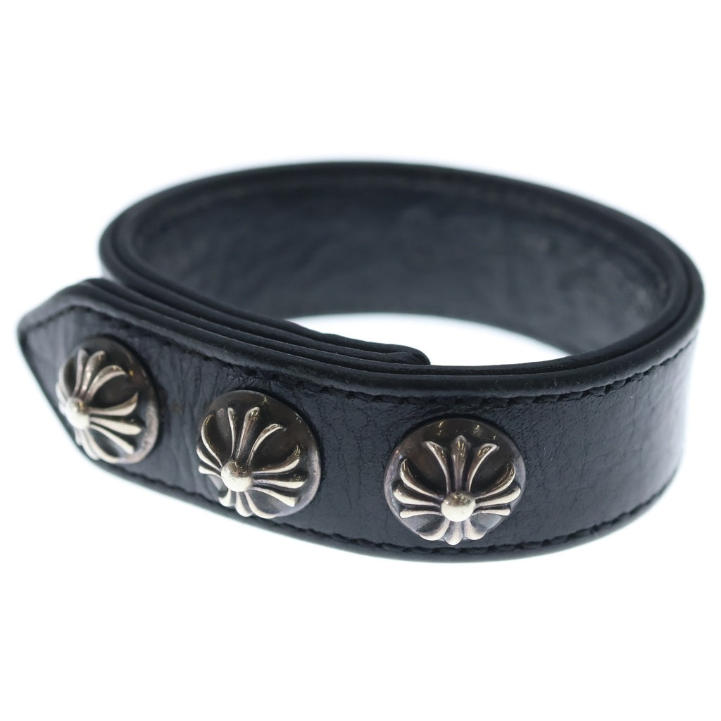 CHROME HEARTS(クロムハーツ) 3BTN 2SNP クロスボール 3ボタン2スナップ レザーブレスレット ブラック/シルバー BCA123