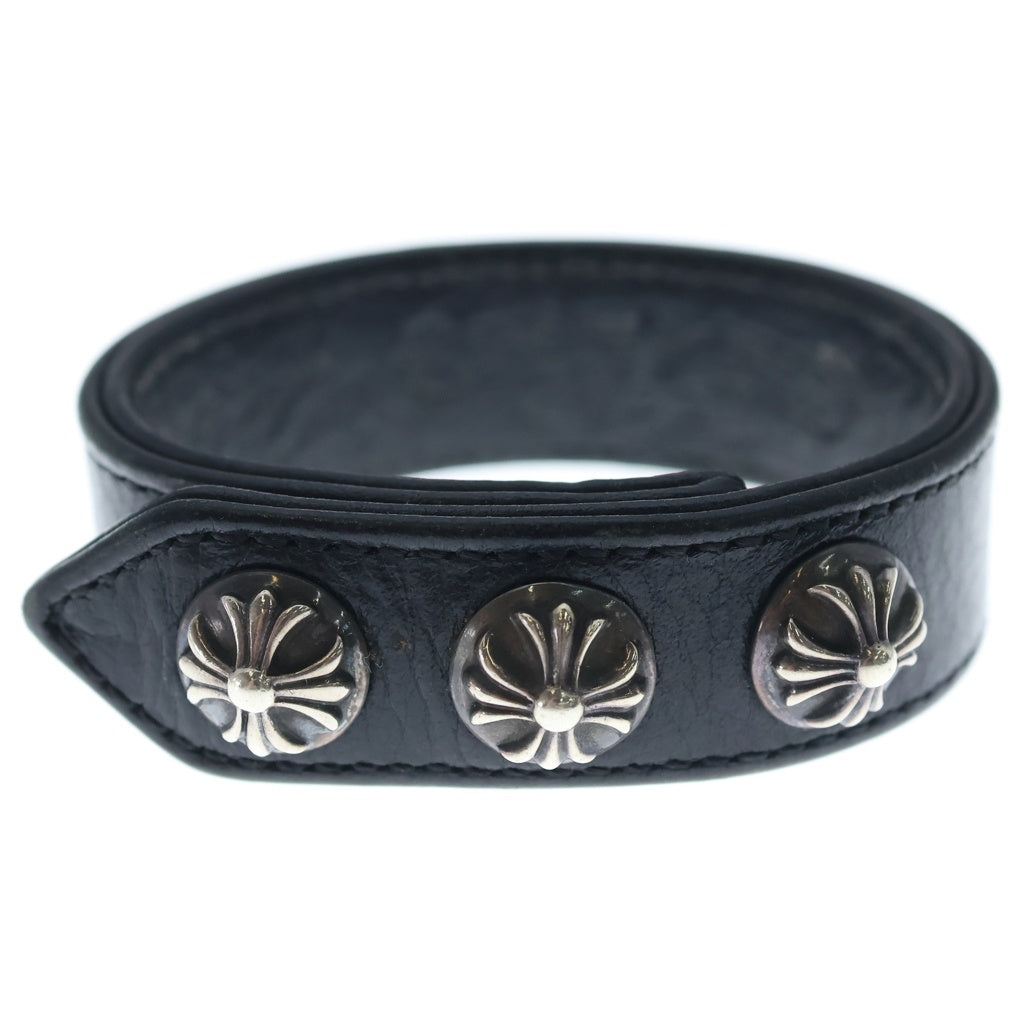 CHROME HEARTS(クロムハーツ) 3BTN 2SNP クロスボール 3ボタン2スナップ レザーブレスレット ブラック/シルバー BCA123