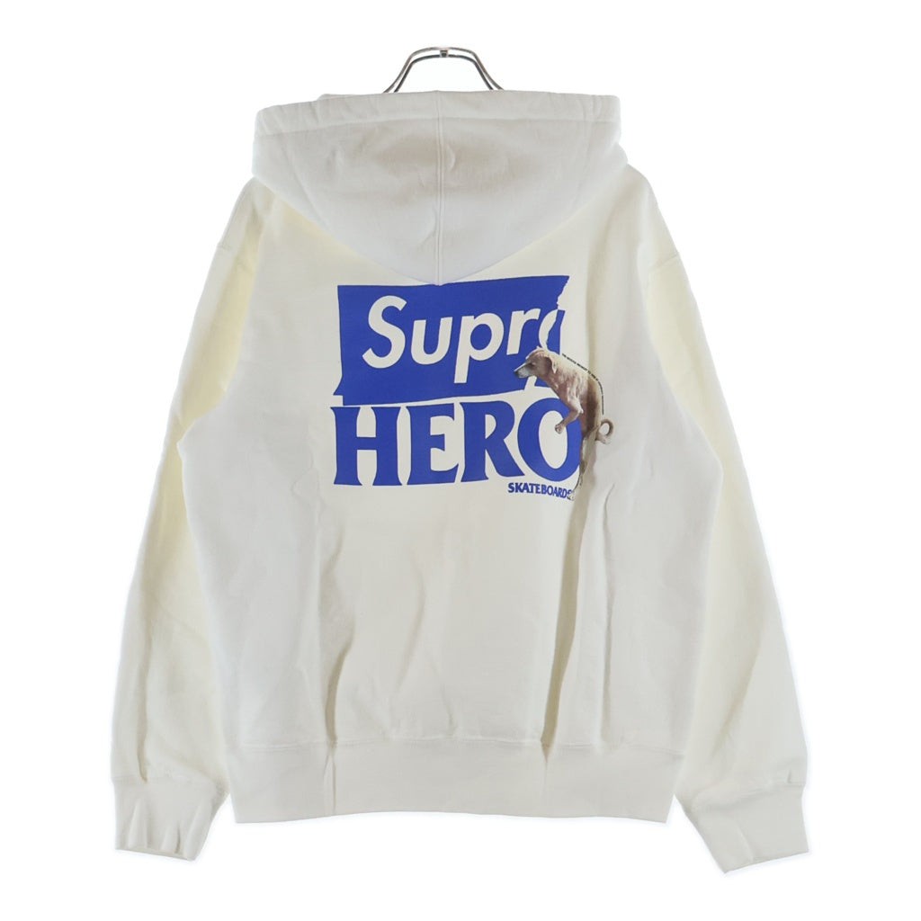 SUPREME(シュプリーム) 22SS ×ANTIHERO SUPR HEROロゴプリント プルオーバースウェットフーディー ホワイト/ブルー