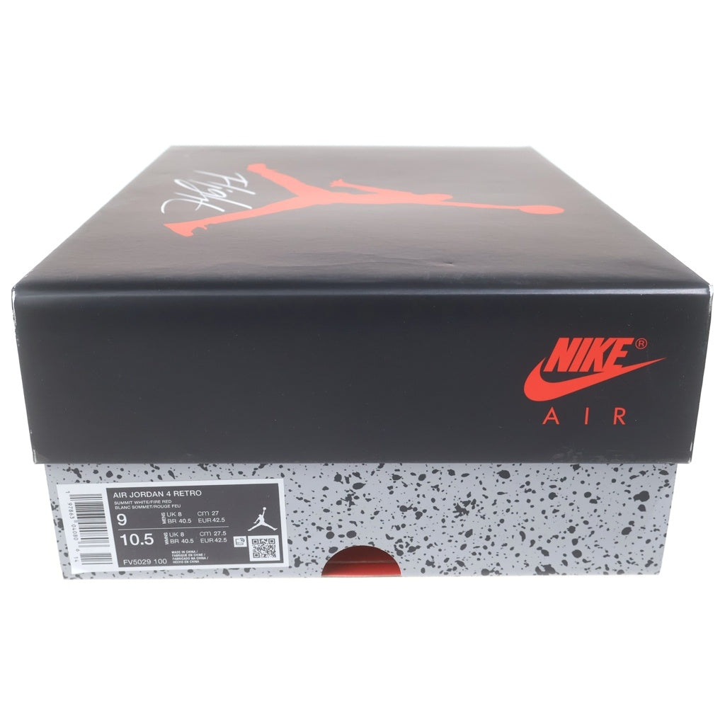 NIKE(ナイキ) AIR JORDAN 4 RETRO SUMMIT WHITE FIRE RED CEMENT エアジョーダン4 レトロ ハイカットスニーカー ホワイト US9/27cm FV5029-100