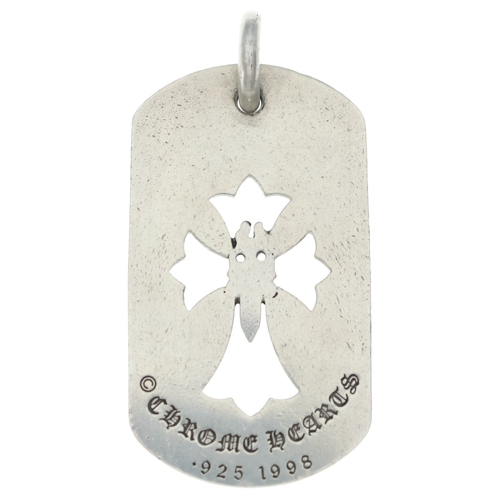 CHROME HEARTS(クロムハーツ) D TAG LRG CROSS DAGG LA FUCK YOU LA限定カットアウトクロスダガー ラージドッグタグ チャーム ペンダントトップ シルバー