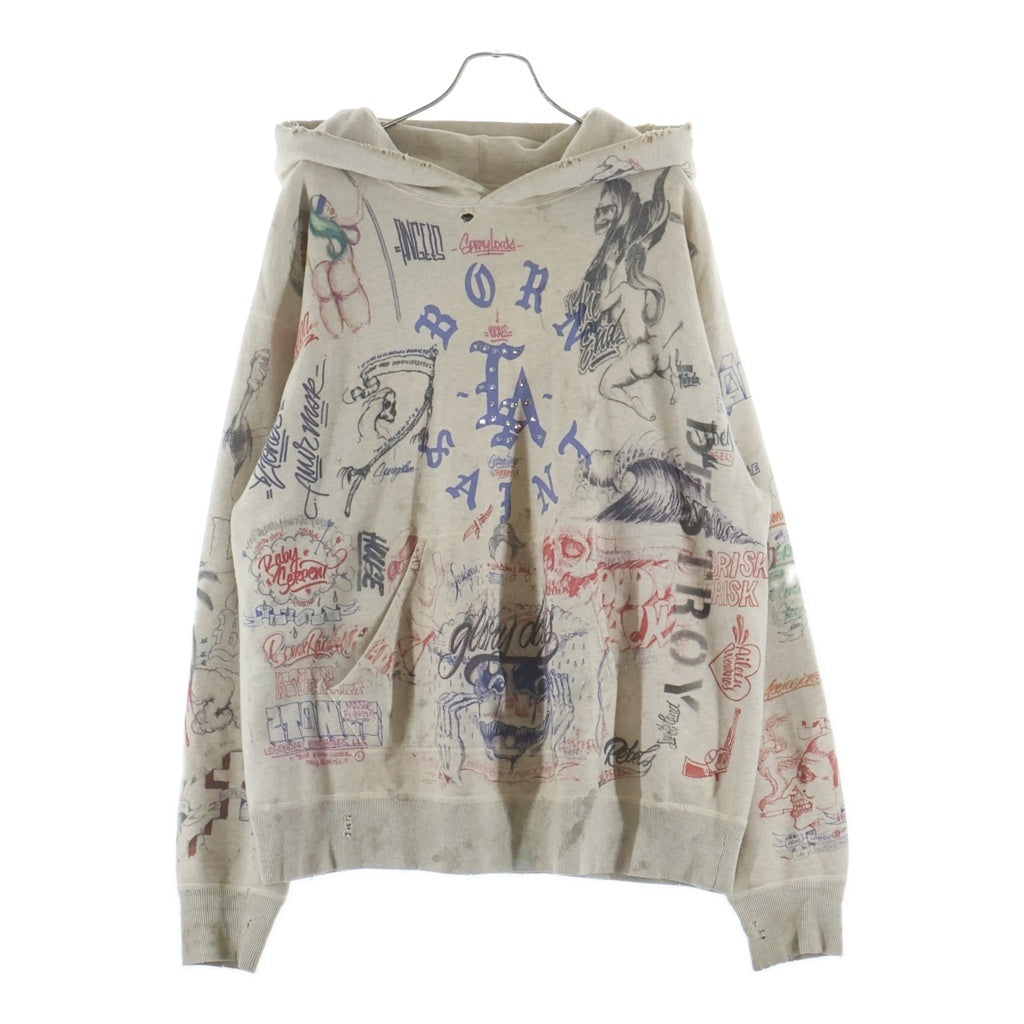 SAINT MICHAEL(セントマイケル) 24SS ×BORN RAISED BR HOODIE LA ボーンレイズド グラフィックプリント スタッズ装飾 プルオーバースウェットパーカー フーディー マルチ SM-YS8-0000-C11