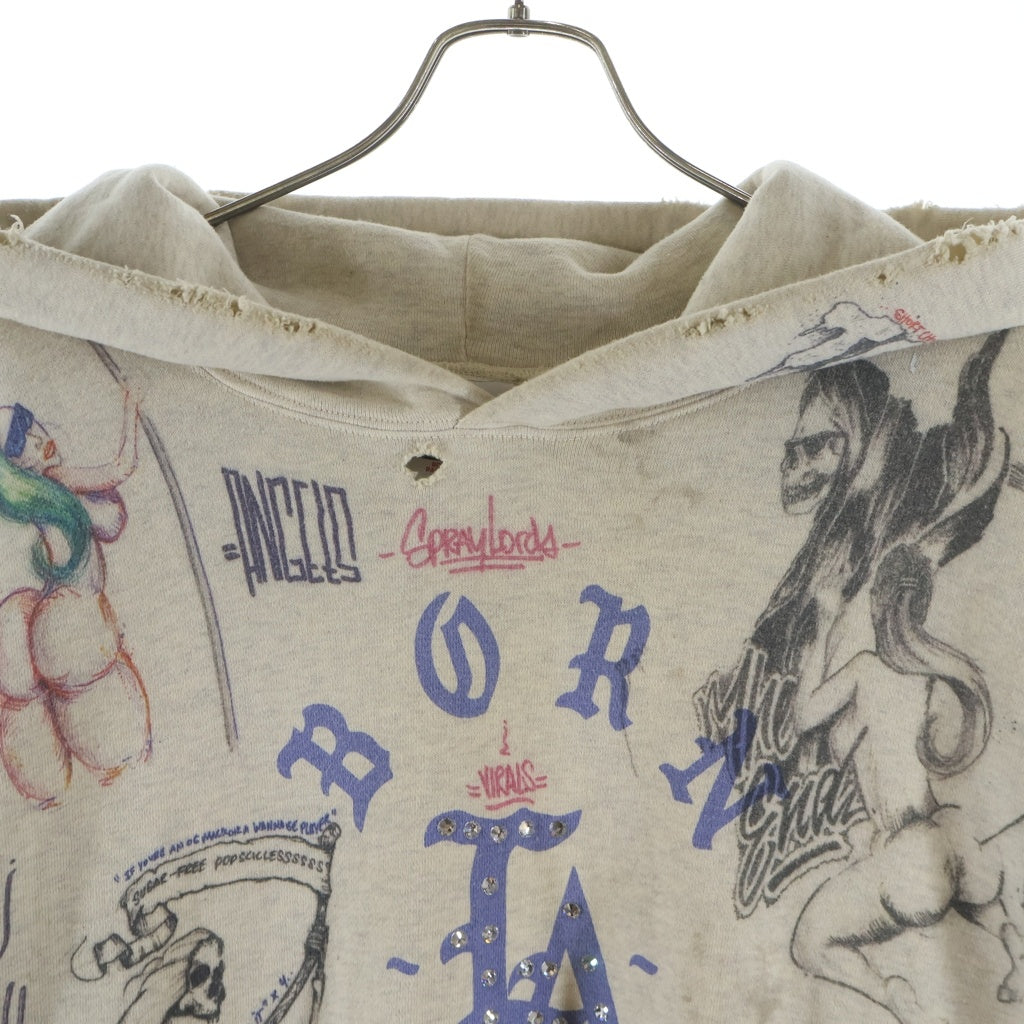 SAINT MICHAEL(セントマイケル) 24SS ×BORN RAISED BR HOODIE LA ボーンレイズド グラフィックプリント スタッズ装飾 プルオーバースウェットパーカー フーディー マルチ SM-YS8-0000-C11