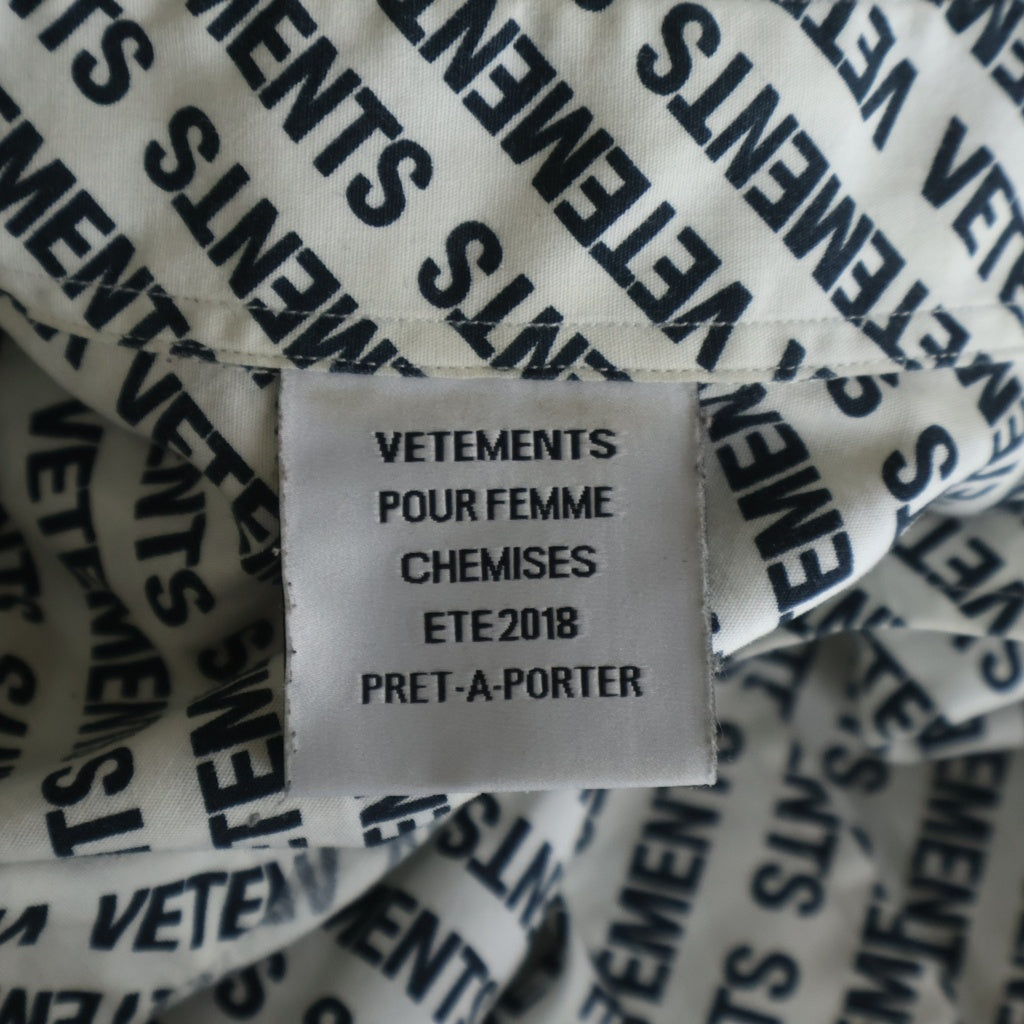 VETEMENTS(ヴェトモン) 18SS Monogram Oversized BD Shirt モノグラム オーバーサイズ ボタンダウン 長袖シャツ ブラック/ホワイト WSS18SH2