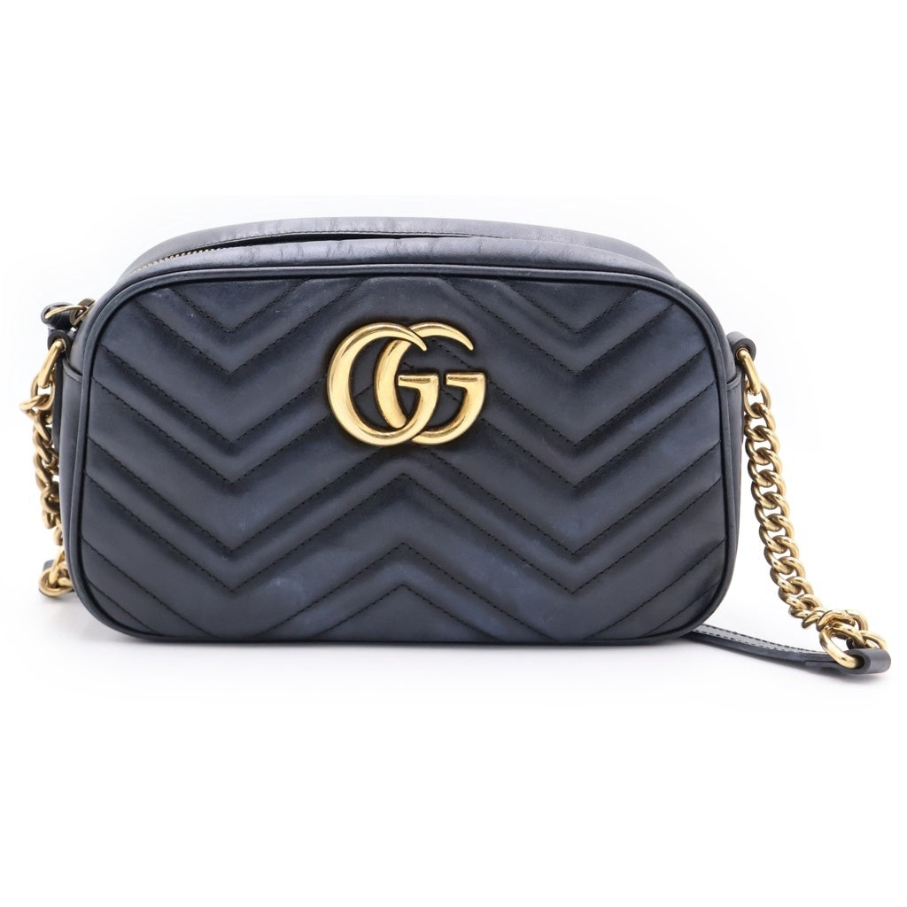 GUCCI(グッチ) GGマーモント スモール カメラバッグ レザー ショルダーバッグ ゴールド金具 ブラック 447632 レディース