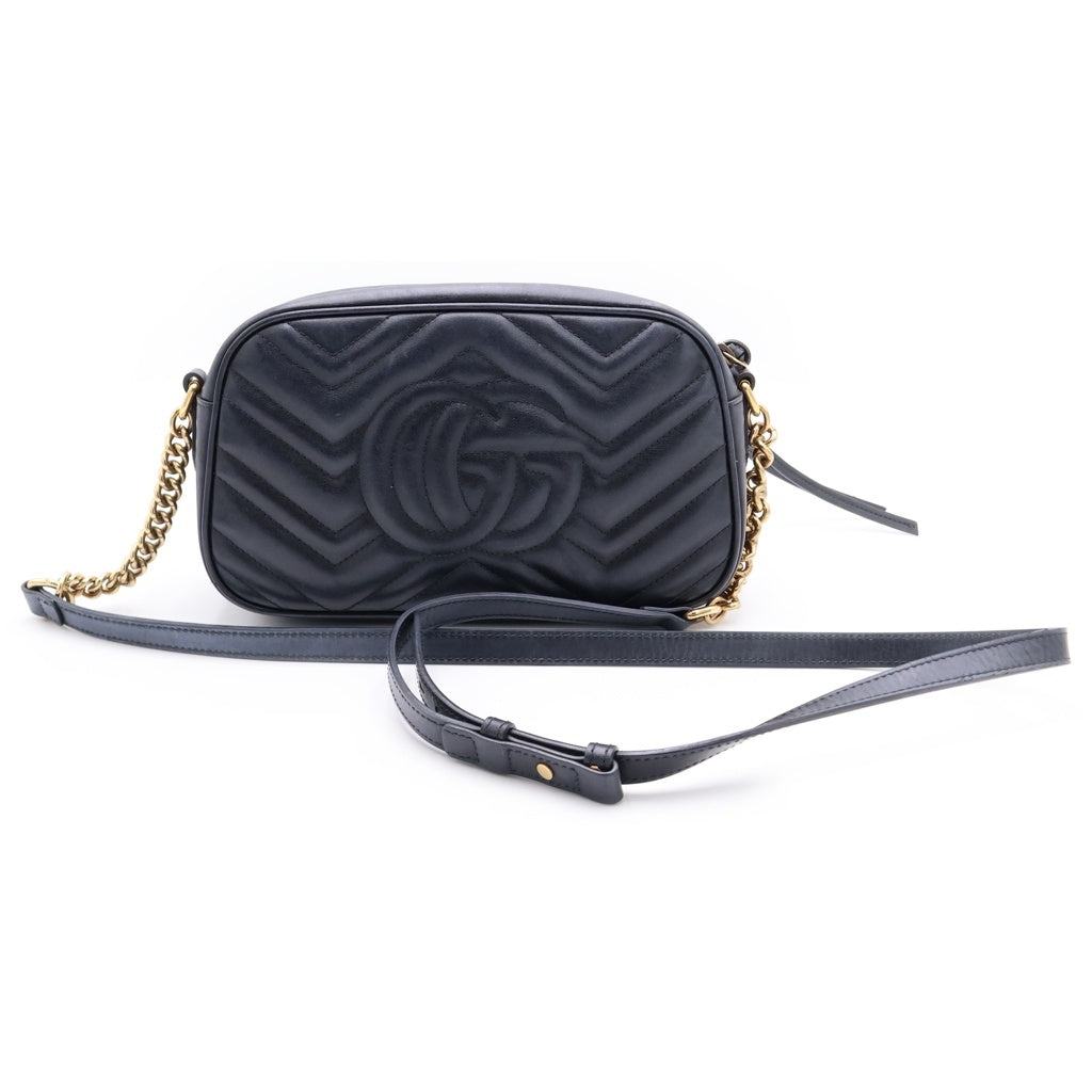 GUCCI(グッチ) GGマーモント スモール カメラバッグ レザー ショルダーバッグ ゴールド金具 ブラック 447632 レディース