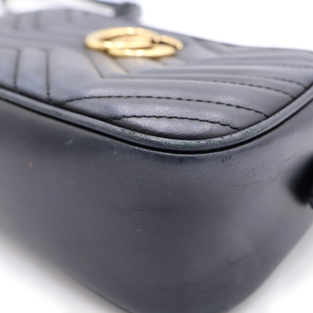 GUCCI(グッチ) GGマーモント スモール カメラバッグ レザー ショルダーバッグ ゴールド金具 ブラック 447632 レディース