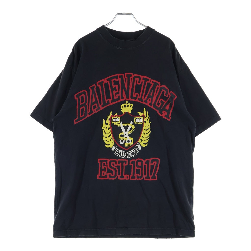 BALENCIAGA(バレンシアガ) 23SS COLLEGE LOGO PRINT カレッジロゴ プリント クルーネック半袖Tシャツカットソー ブラック 739784 TOVK1