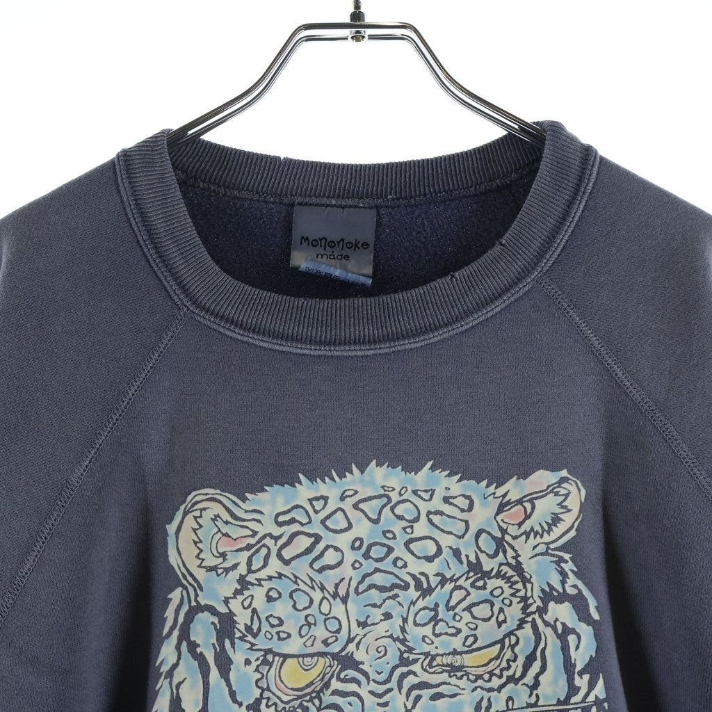 NO BRAND(ノーブランド) mononoke・made【モノノケ・メイド】26SS CREW NECK SWEAT 虎 タイガー プリント クルーネックスウェットトレーナー ネイビー MT-MK8-0000-014