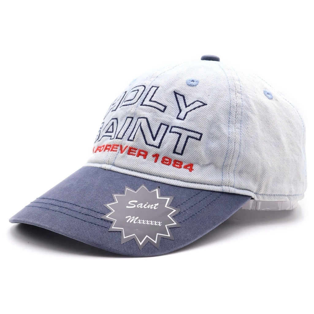 SAINT MICHAEL(セントマイケル) 26SS DENIM CAP ウォッシュ加工 レザーストラップ デニムキャップ 帽子 インディゴ SM-MK8-0000-083