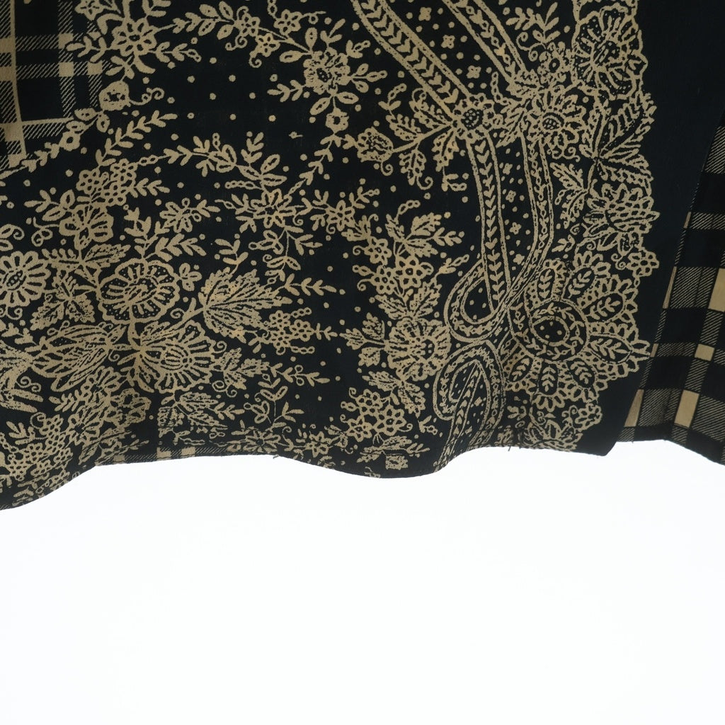GIANNI VERSACE(ジャンニ ヴェルサーチ) 90S Paisley And Check Shilk Long Sleeve Shirt ペイズリー柄 チェック柄 切替 長袖シルクシャツ ブラック