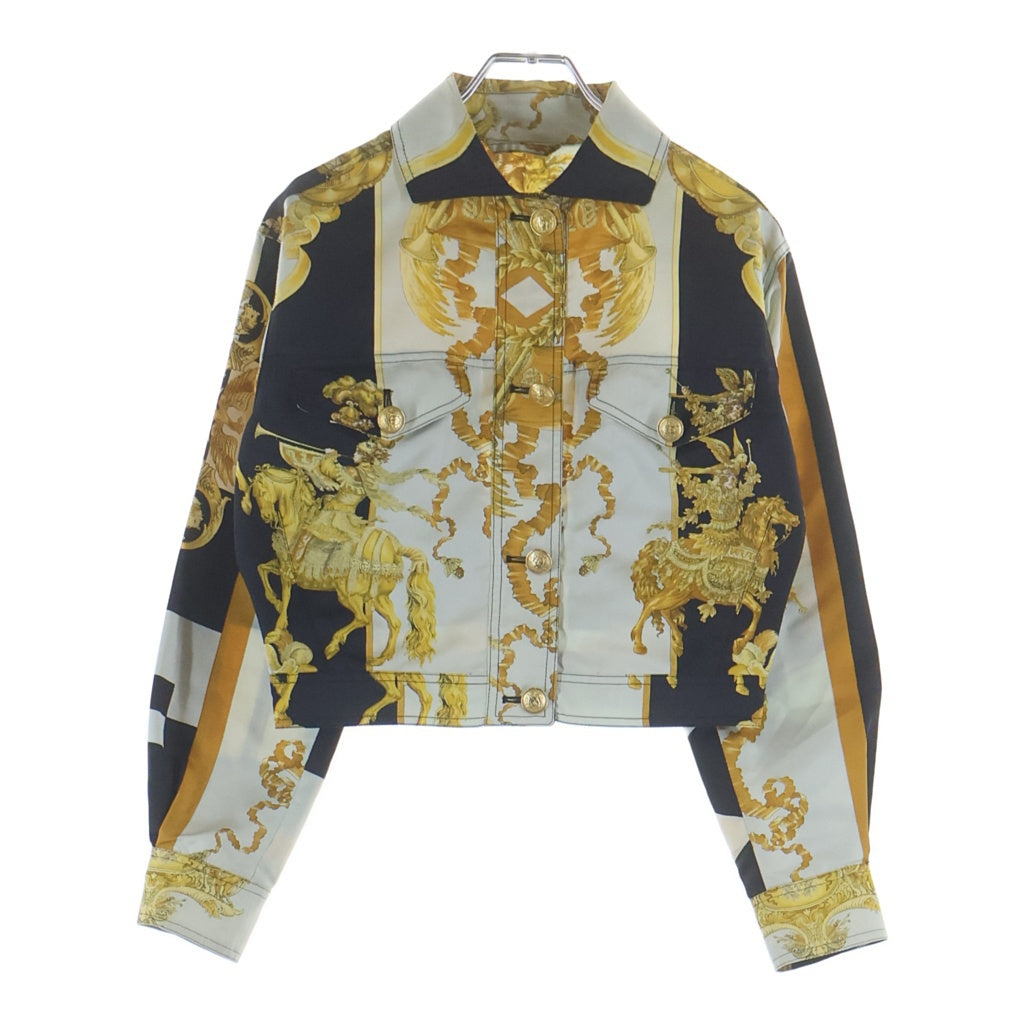 GIANNI VERSACE(ジャンニ ヴェルサーチ) 90S Short Length Silk Jacket ショート丈 メデューサ金ボタン 長袖シルクジャケット ホワイト レディース
