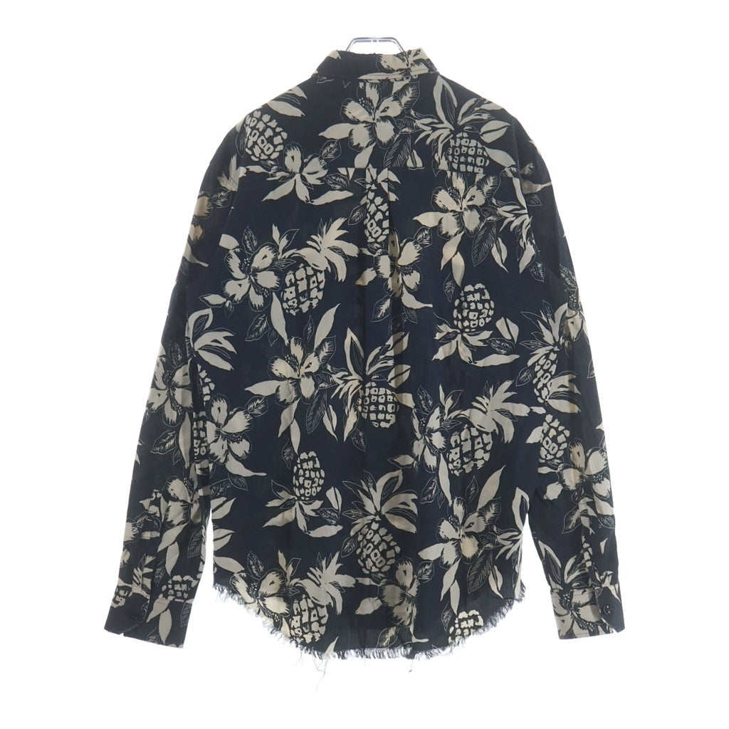 SAINT LAURENT PARIS(サンローランパリ) 16SS Hibiscus Rayon Shirt 411620 Y316P ダメージ加工 カットオフ ハイビスカス長袖レーヨンシャツ ブラック