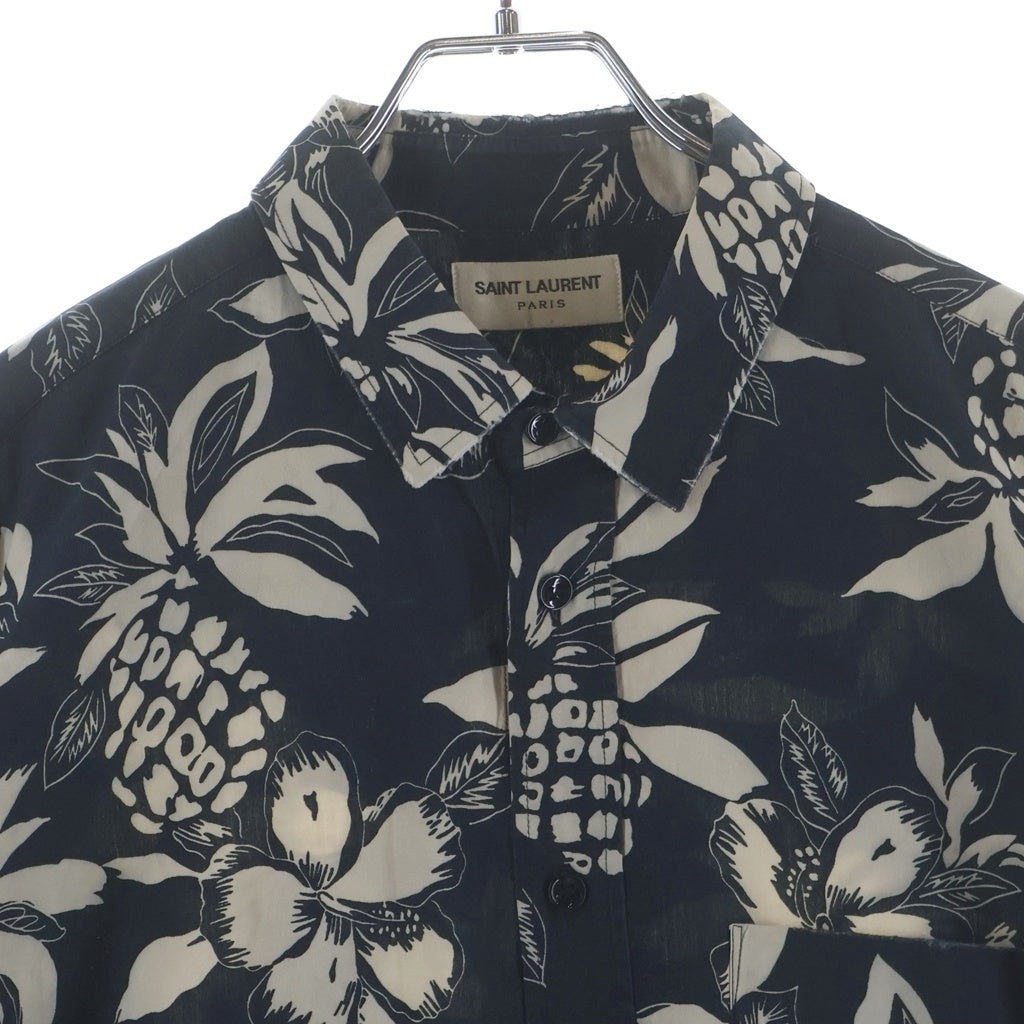 SAINT LAURENT PARIS(サンローランパリ) 16SS Hibiscus Rayon Shirt 411620 Y316P ダメージ加工 カットオフ ハイビスカス長袖レーヨンシャツ ブラック