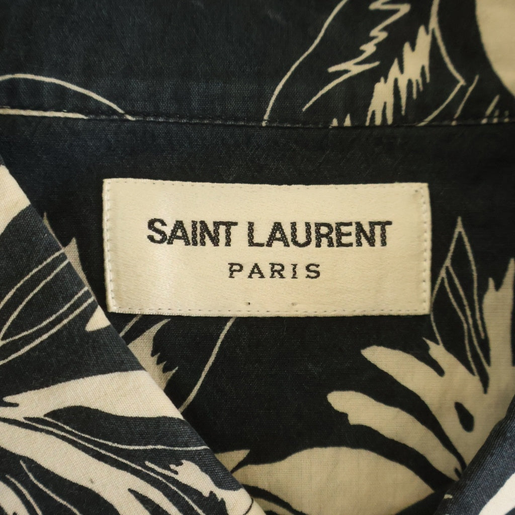 SAINT LAURENT PARIS(サンローランパリ) 16SS Hibiscus Rayon Shirt 411620 Y316P ダメージ加工 カットオフ ハイビスカス長袖レーヨンシャツ ブラック