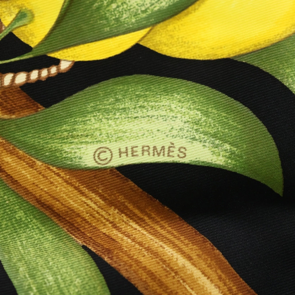 HERMES(エルメス) カレ 90 Oranges フルーツ オレンジ シルクスカーフ ブラック レディース