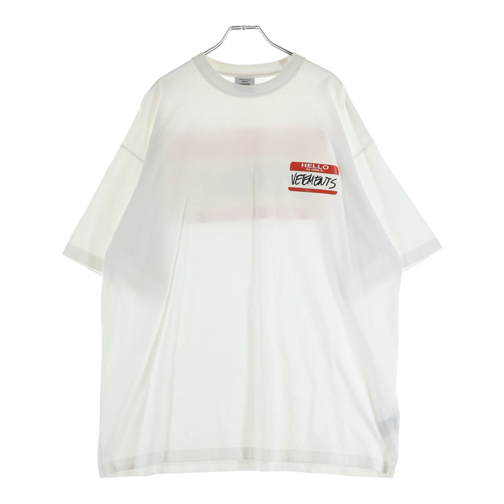 VETEMENTS(ヴェトモン) My Name Is tag-print T-shirt マイネームイズ クルーネック半袖Tシャツ ホワイト UE52TR140W