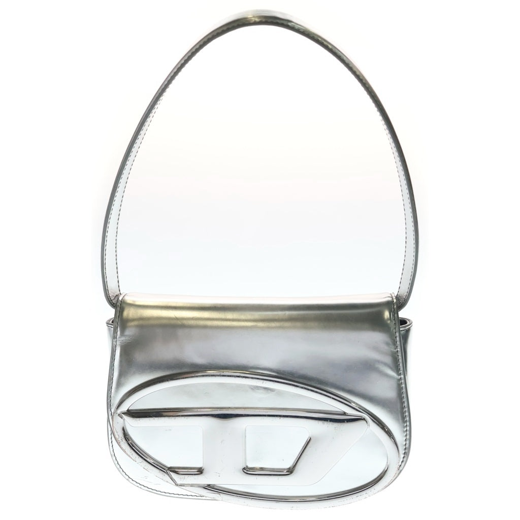 DIESEL(ディーゼル) 1DR SHOULDER BAG SILVER メタリックロゴレザーショルダーバッグ シルバー レディース