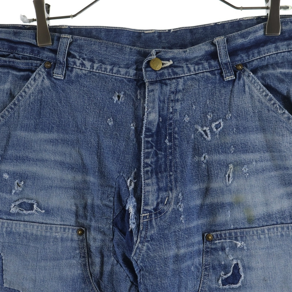 SAINT MICHAEL(セントマイケル) 24AW DENIM DOUBLE KNEE ダブルニー フレアデニムパンツ リペア加工 インディゴ SM-YS1-0000-066